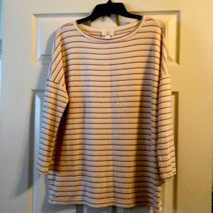 Cream sweater with light purple & pink strips